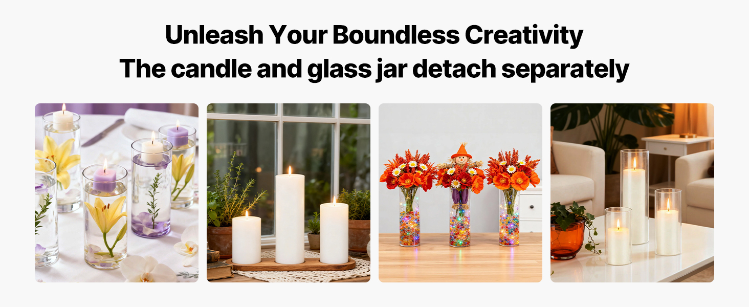 SucceBuy Pillar Candles and Glass Vases Set 24-120pcs Clear Cylinder Hurricane Candle Holders for Wedding Centerpieces Tall Vase