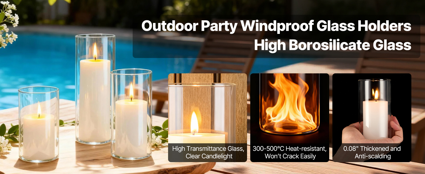 SucceBuy Pillar Candles and Glass Vases Set 24-120pcs Clear Cylinder Hurricane Candle Holders for Wedding Centerpieces Tall Vase