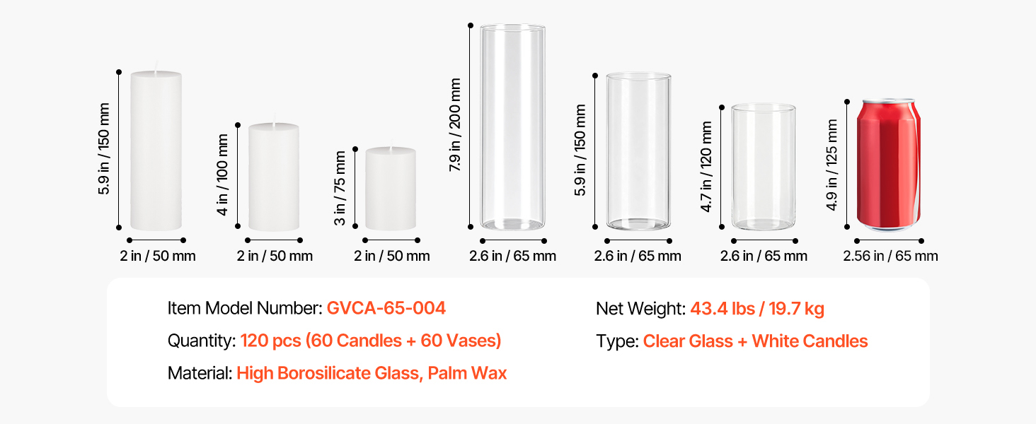 SucceBuy Pillar Candles and Glass Vases Set 24-120pcs Clear Cylinder Hurricane Candle Holders for Wedding Centerpieces Tall Vase