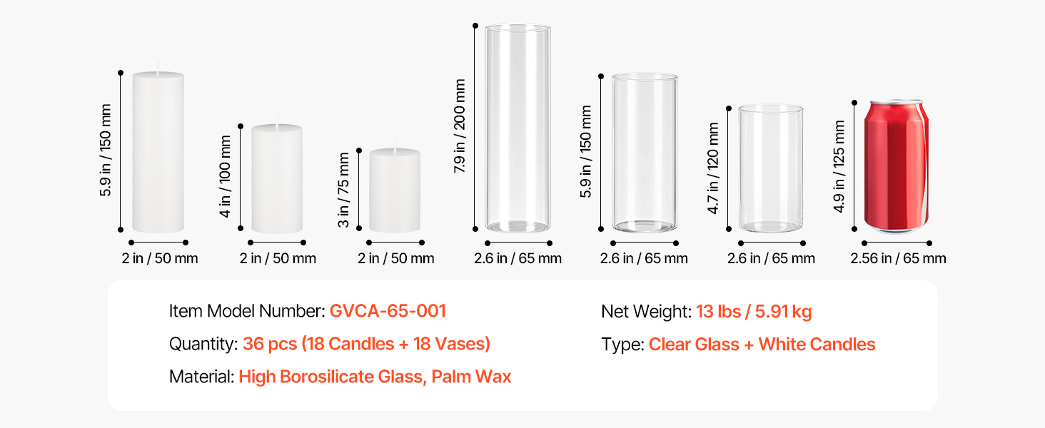 SucceBuy Pillar Candles and Glass Vases Set 24-120pcs Clear Cylinder Hurricane Candle Holders for Wedding Centerpieces Tall Vase