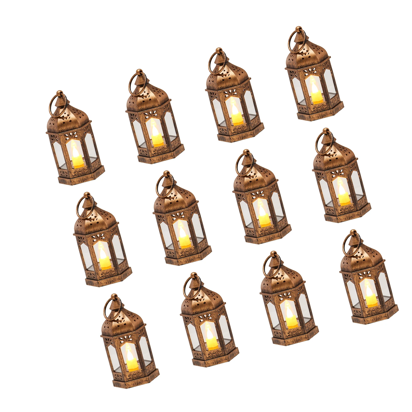 SucceBuy 12 Pcs Decorative Candle Lantern LED Electric Flameless Candle Plastic LED Holder with Glass for Wedding Table Party