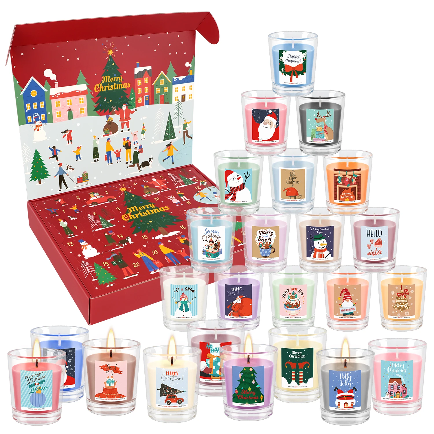 24-piece Christmas candles (small candles), various scents, soybean oil wax glass jar candles, rich fragrance candle set, suitable as gifts for women's birthdays, Mother's Day, Christmas, Valentine's Day and other festivals.