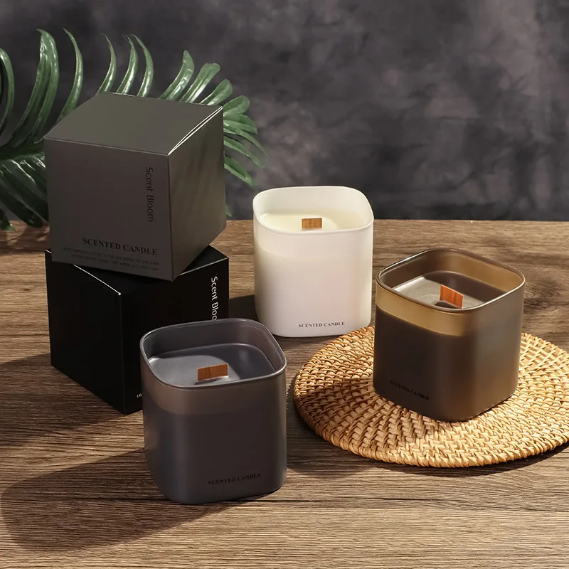 Square Glass Jar Soy Wax Scented Candle, Aromatherapy Fragrance Candle Home Decor Gift