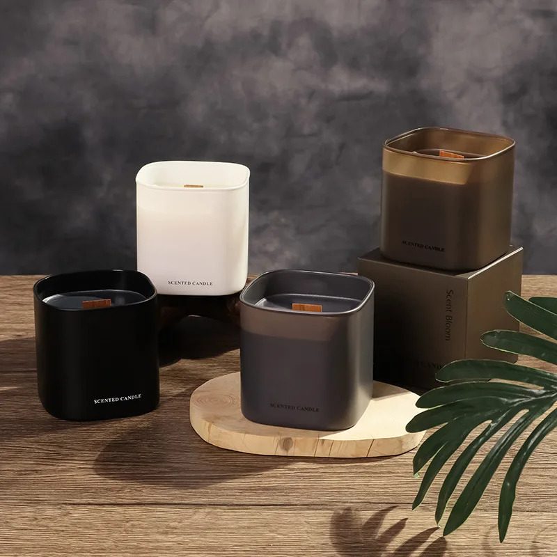 Square Glass Jar Soy Wax Scented Candle, Aromatherapy Fragrance Candle Home Decor Gift