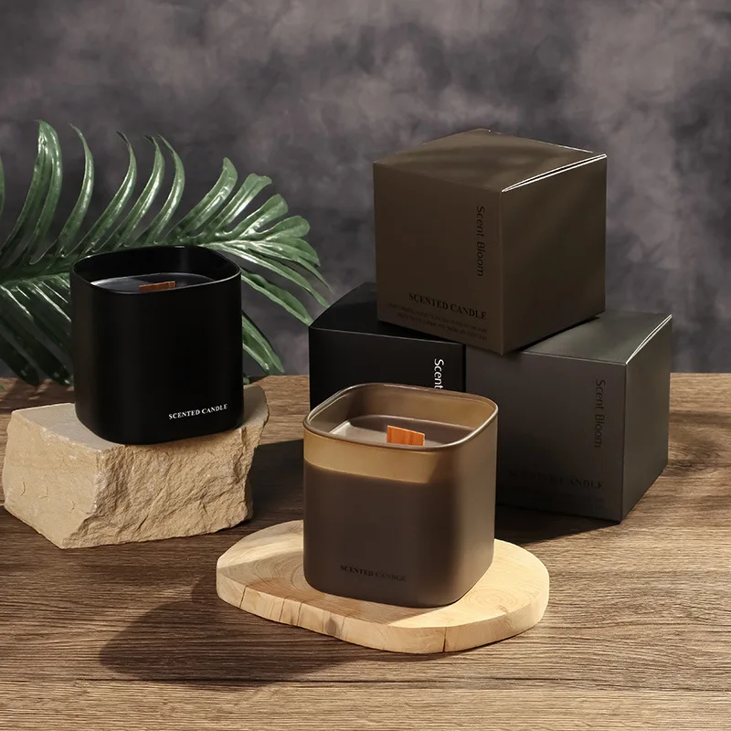 Square Glass Jar Soy Wax Scented Candle, Aromatherapy Fragrance Candle Home Decor Gift