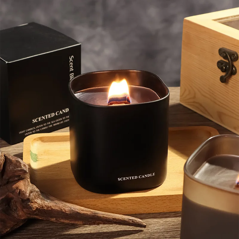 Square Glass Jar Soy Wax Scented Candle, Aromatherapy Fragrance Candle Home Decor Gift