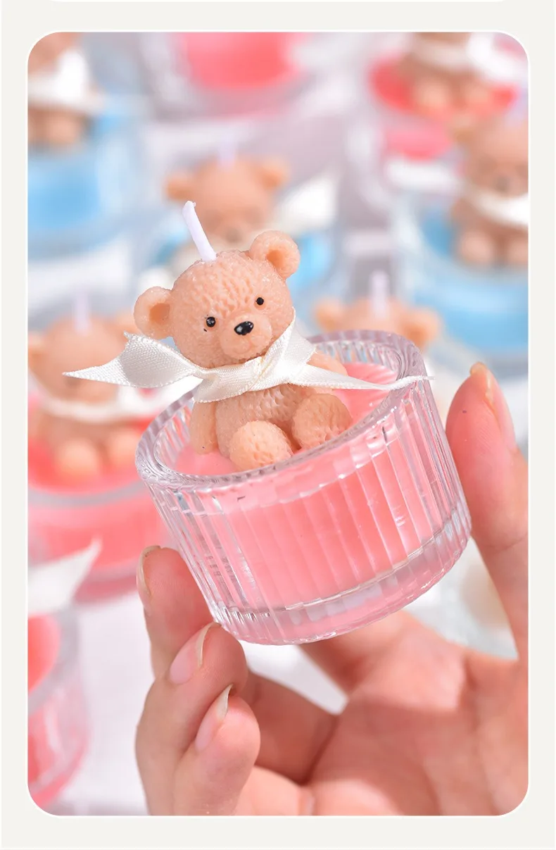 1pc Cute Teddy Bear Glass Jar Scented Candle Soy Wax Aromatherapy Candle Home Table Decor Party Gift