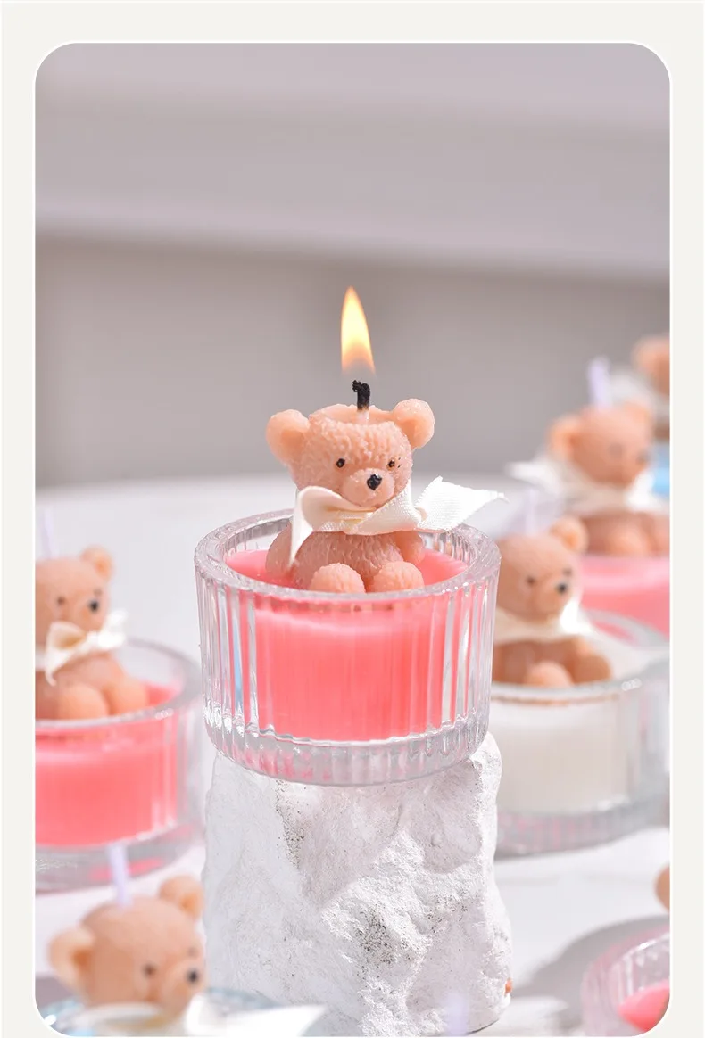 1pc Cute Teddy Bear Glass Jar Scented Candle Soy Wax Aromatherapy Candle Home Table Decor Party Gift