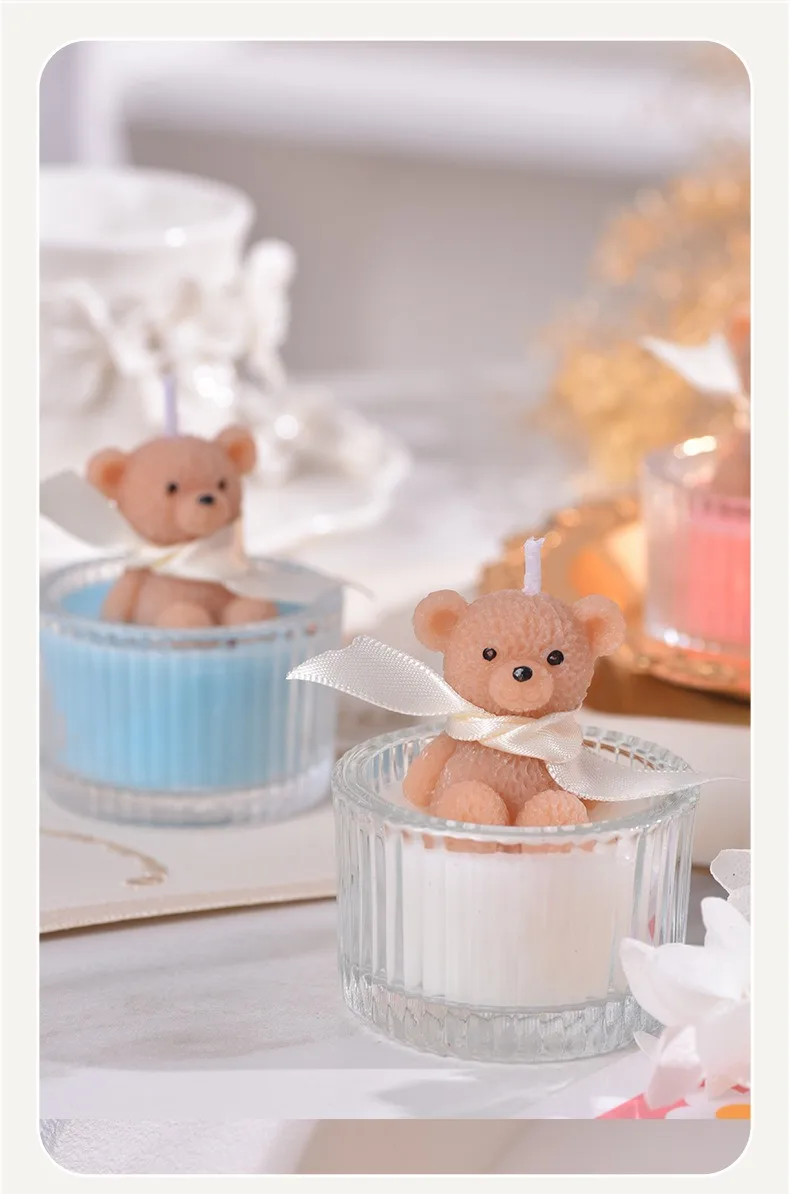 1pc Cute Teddy Bear Glass Jar Scented Candle Soy Wax Aromatherapy Candle Home Table Decor Party Gift