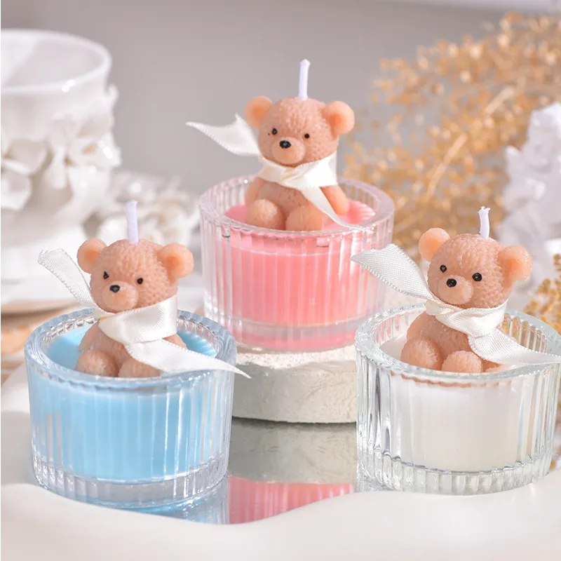 1pc Cute Teddy Bear Glass Jar Scented Candle Soy Wax Aromatherapy Candle Home Table Decor Party Gift