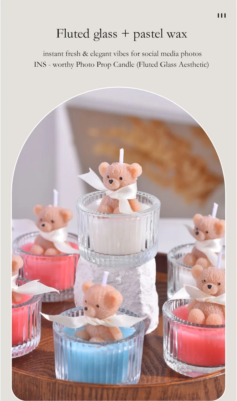 1pc Cute Teddy Bear Glass Jar Scented Candle Soy Wax Aromatherapy Candle Home Table Decor Party Gift