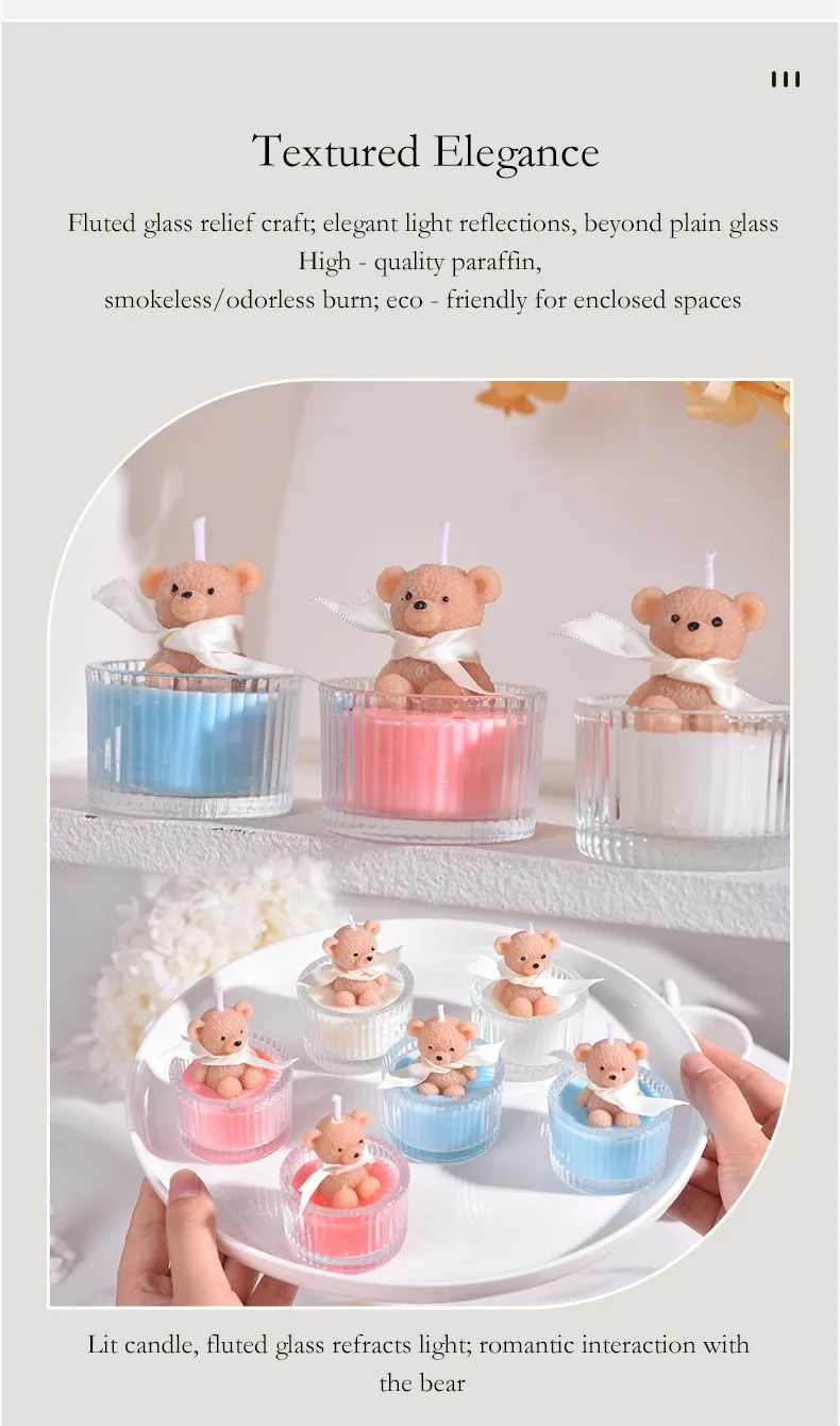 1pc Cute Teddy Bear Glass Jar Scented Candle Soy Wax Aromatherapy Candle Home Table Decor Party Gift