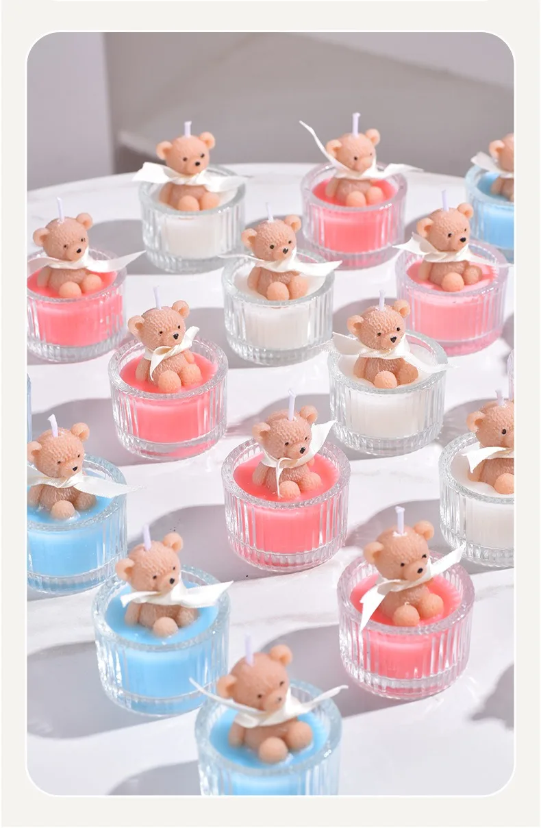 1pc Cute Teddy Bear Glass Jar Scented Candle Soy Wax Aromatherapy Candle Home Table Decor Party Gift