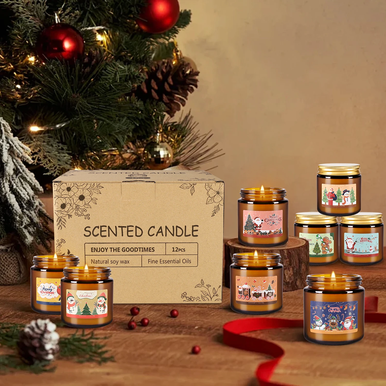 12-Pack Christmas-Themed Apothecary Bottle Scented Candles for Home Decor And Atmosphere Relaxation