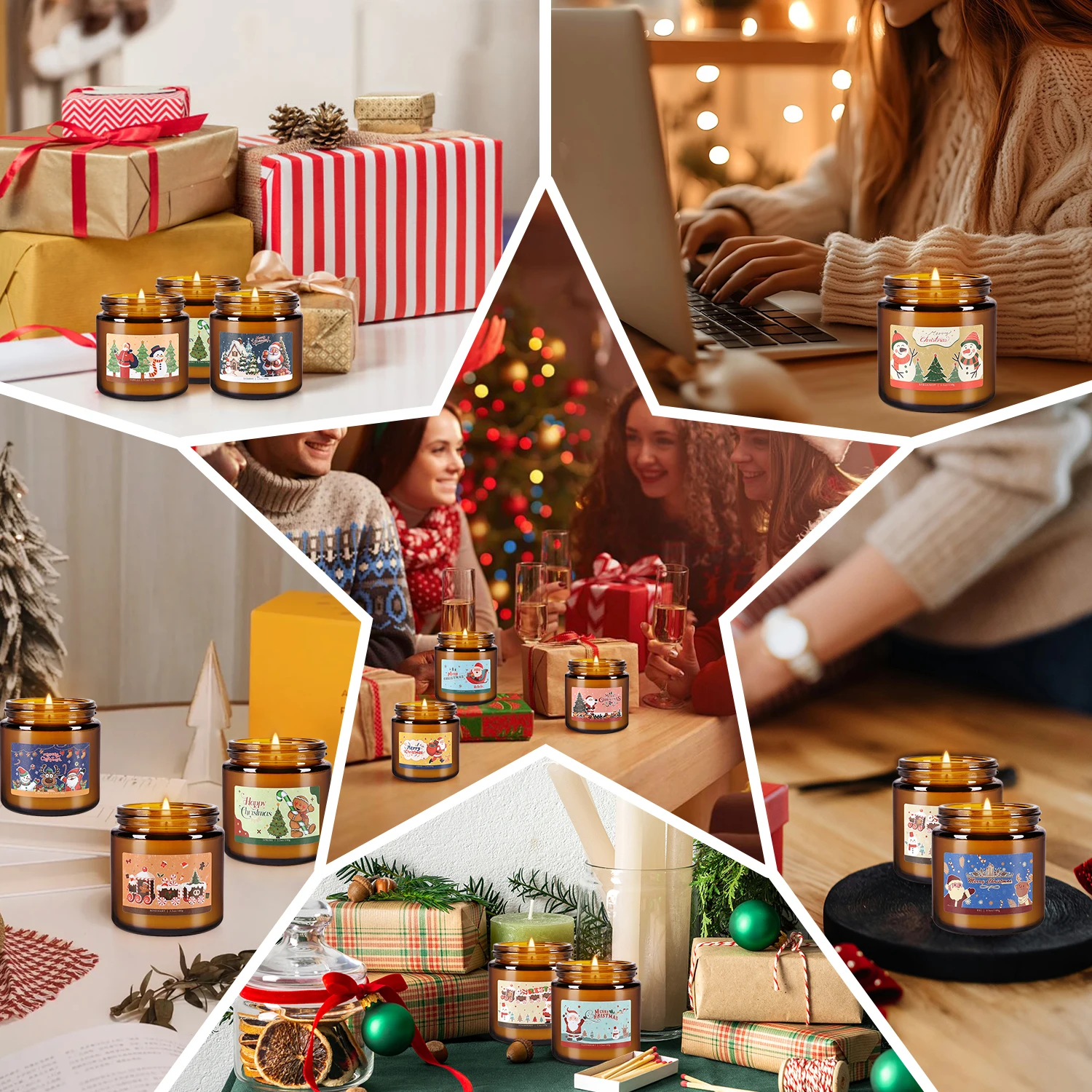 12-Pack Christmas-Themed Apothecary Bottle Scented Candles for Home Decor And Atmosphere Relaxation