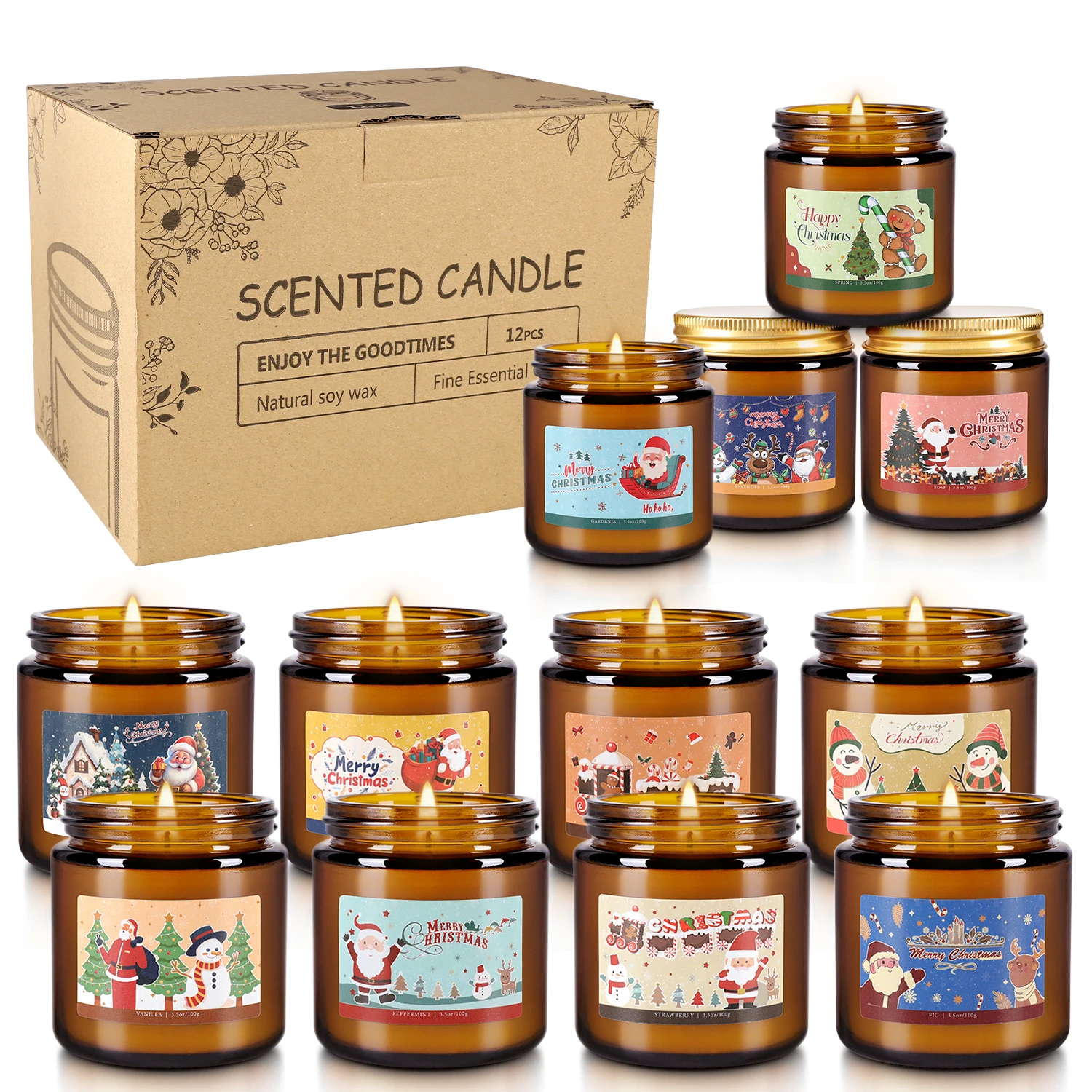 12-Pack Christmas-Themed Apothecary Bottle Scented Candles for Home Decor And Atmosphere Relaxation