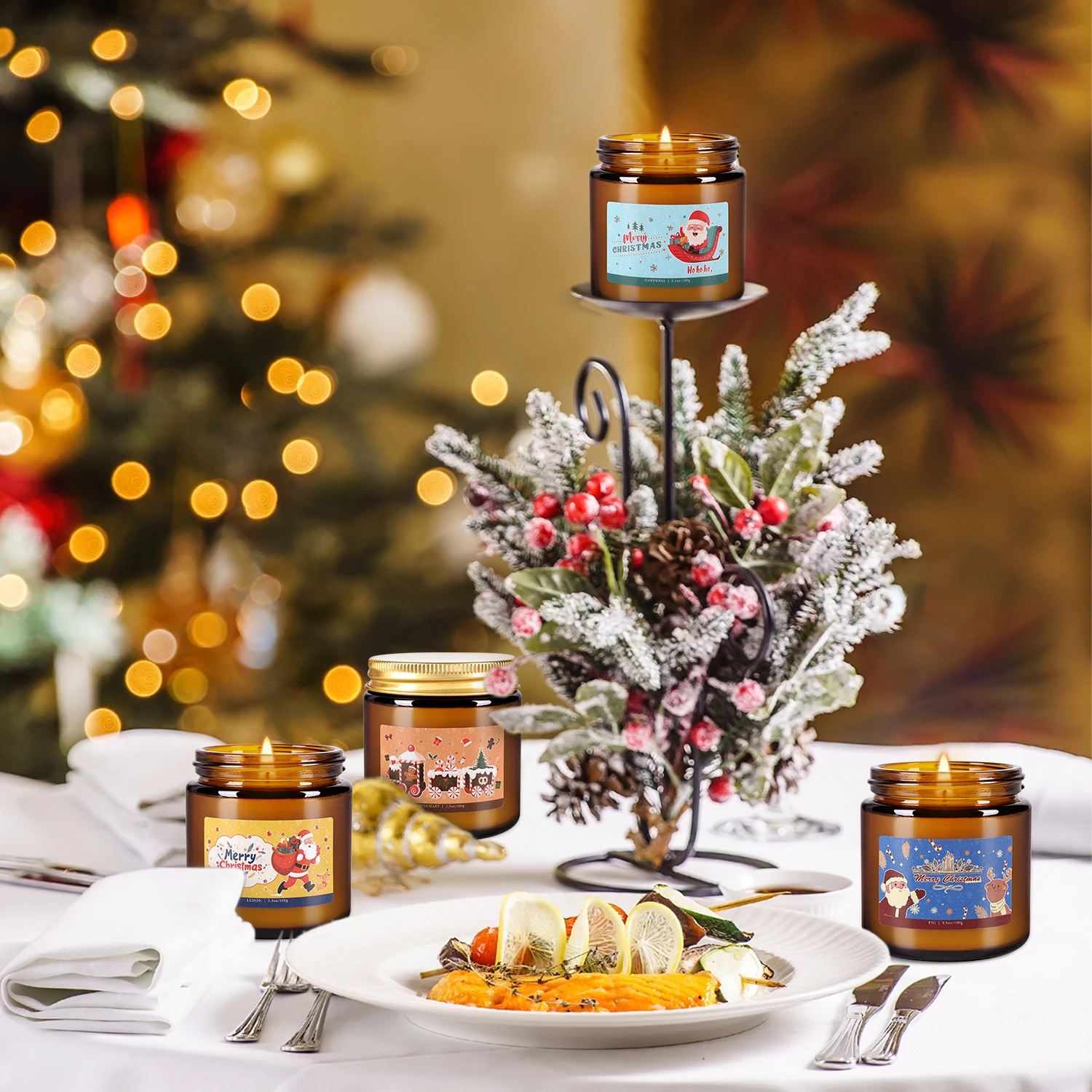 12-Pack Christmas-Themed Apothecary Bottle Scented Candles for Home Decor And Atmosphere Relaxation