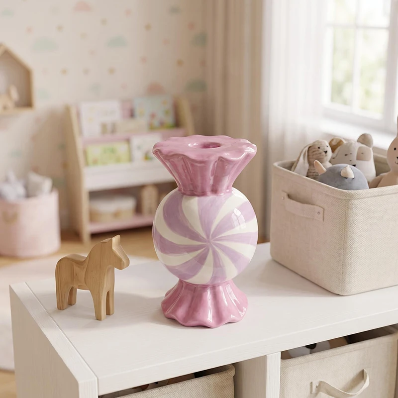Purple Candy Shape Ceramic Candle Holder Ornaments Romantic Candlestick Table Decoration Wax Melt Burner Home Aroma Container