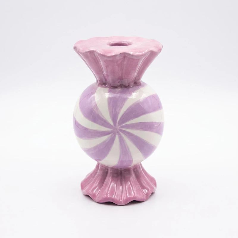 Purple Candy Shape Ceramic Candle Holder Ornaments Romantic Candlestick Table Decoration Wax Melt Burner Home Aroma Container