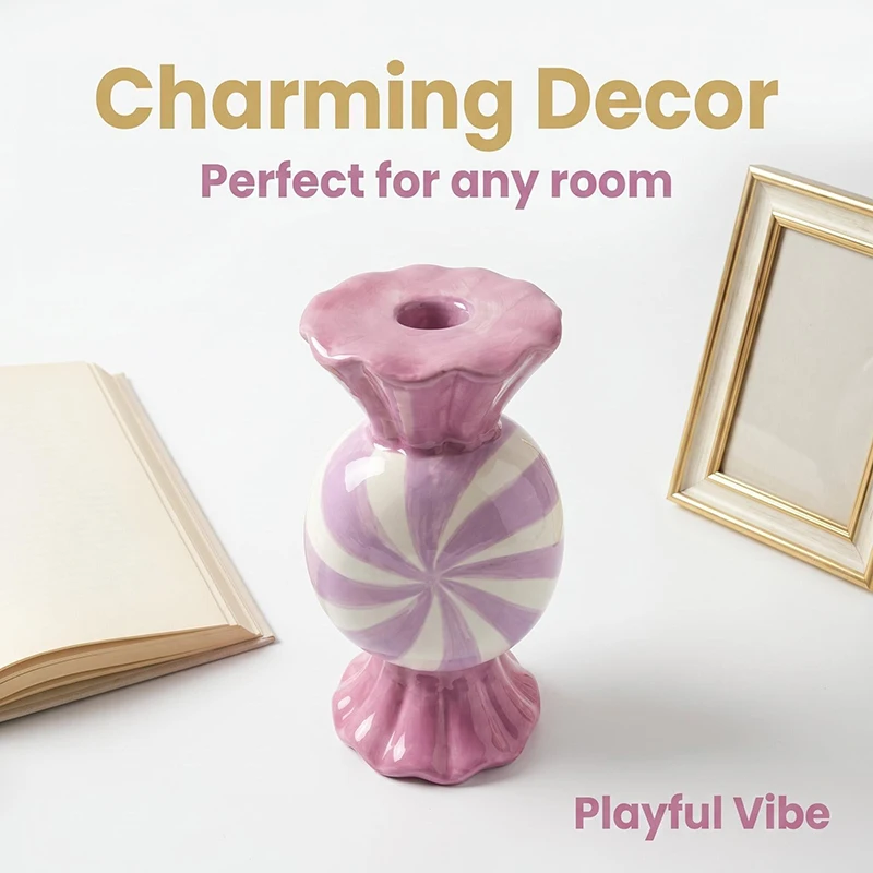 Purple Candy Shape Ceramic Candle Holder Ornaments Romantic Candlestick Table Decoration Wax Melt Burner Home Aroma Container