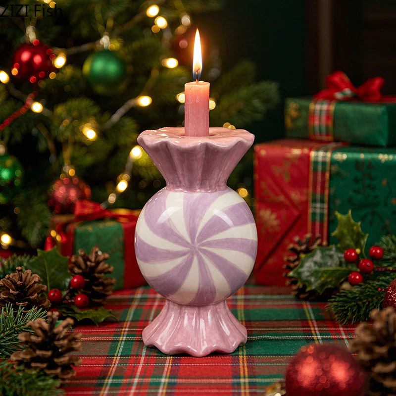 Purple Candy Shape Ceramic Candle Holder Ornaments Romantic Candlestick Table Decoration Wax Melt Burner Home Aroma Container