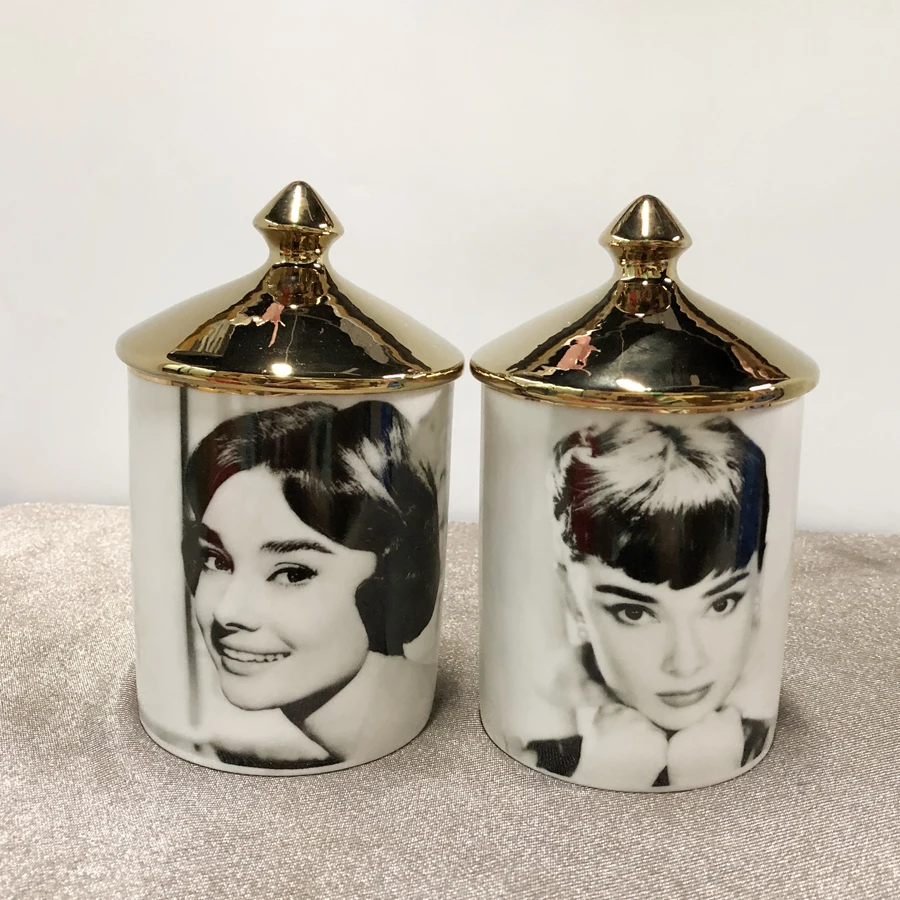 Audrey Hepburn Design Candle Holders Candelabra Home Decoration Ceramic Jar Jewelry Storage Cup Morocco Decor Mumluk