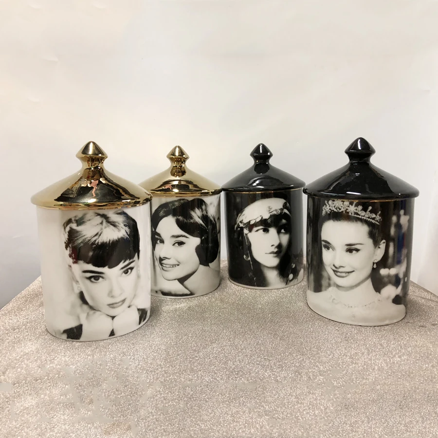 Audrey Hepburn Design Candle Holders Candelabra Home Decoration Ceramic Jar Jewelry Storage Cup Morocco Decor Mumluk