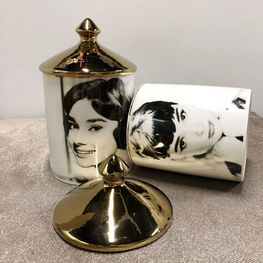 Audrey Hepburn Design Candle Holders Candelabra Home Decoration Ceramic Jar Jewelry Storage Cup Morocco Decor Mumluk