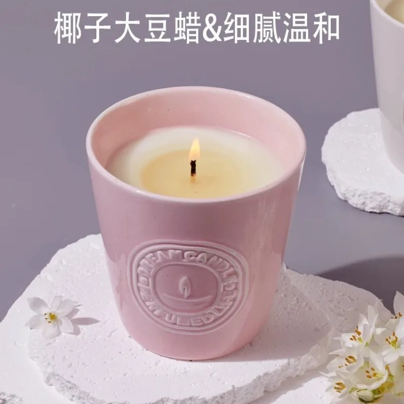 Large Retro Ceramic Soy Wax Scented Candle Jar Gift Luxury Aromatherapy Home Fragrance Melting Lamp Decor for Bedroom Present