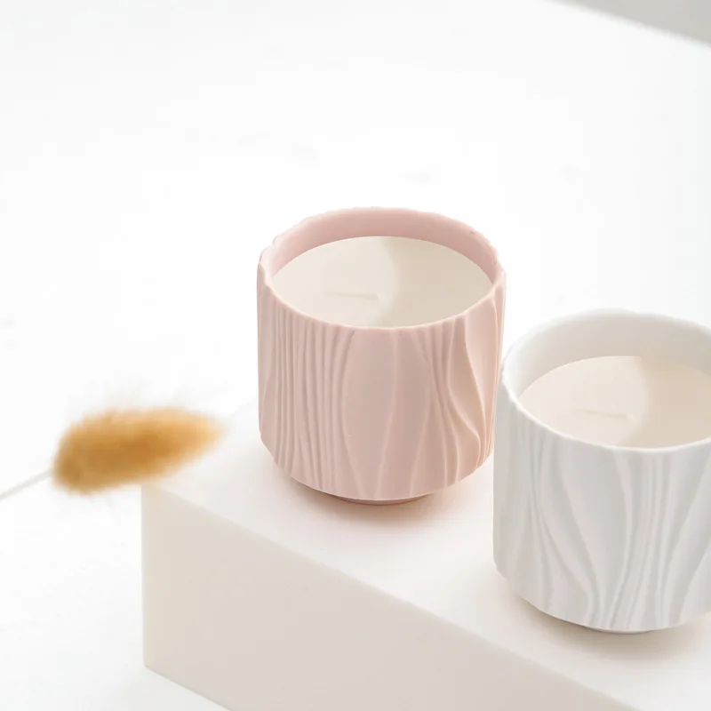 Ceramic Creative Round Candle Holder Irregular Striped Nordic Simplicity Empty Cup Aromatherapy Candle Jar Home Decor Ornament