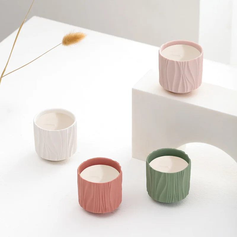 Ceramic Creative Round Candle Holder Irregular Striped Nordic Simplicity Empty Cup Aromatherapy Candle Jar Home Decor Ornament