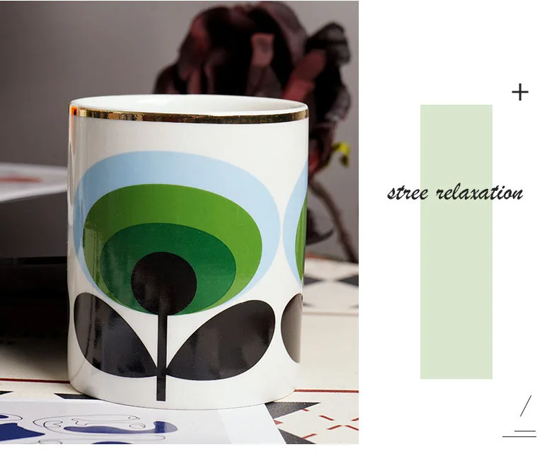 European Ceramic Pop Art Orla Kiely Style Flower Empty Candle Holder Home Decorative Candle Jar Cotton Swab Jewelry Storage Box