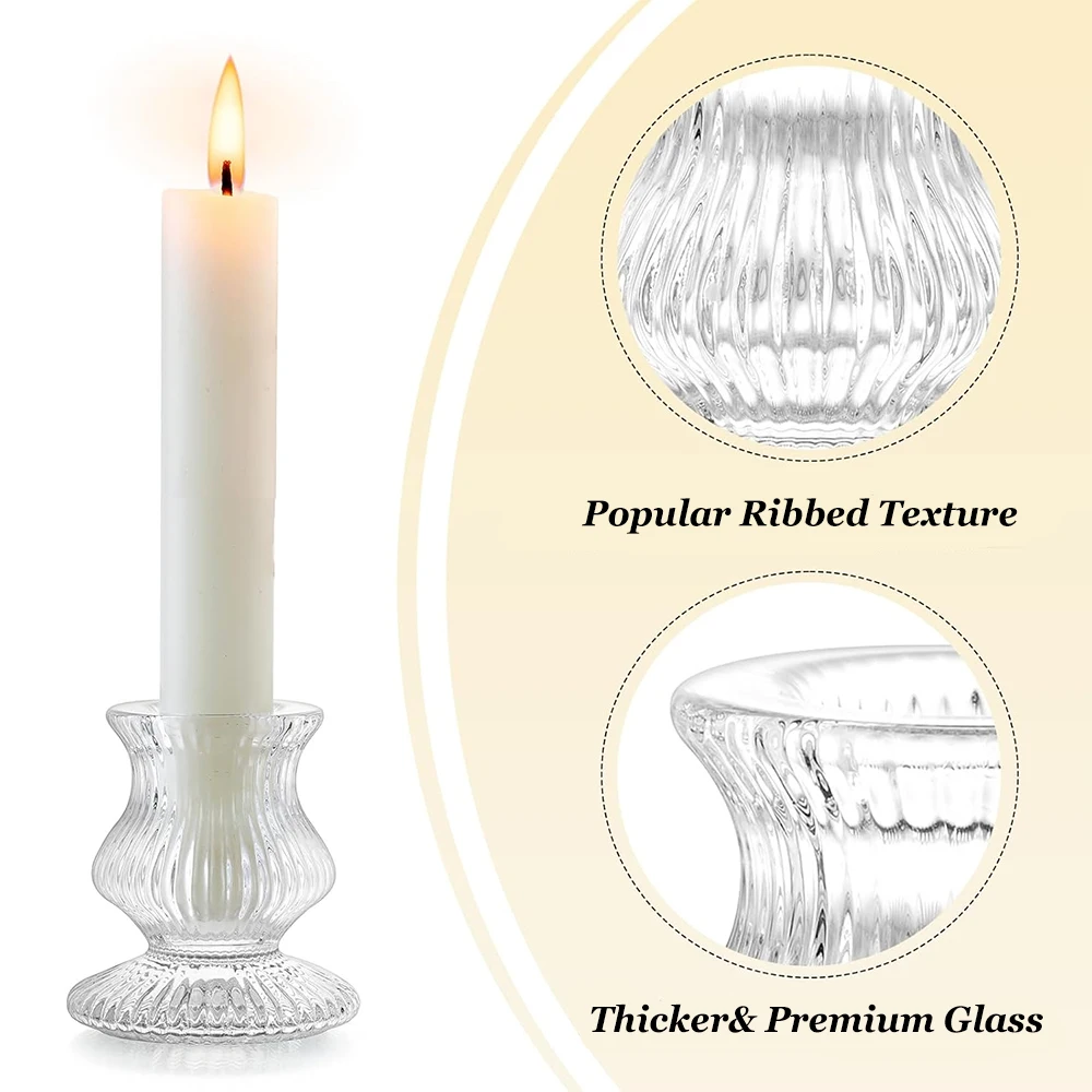 European Style Amber Glass Candle Holders Vintage Ribbed Candlestick Romantic Atmosphere Candle Tray for Wedding Party Dinner