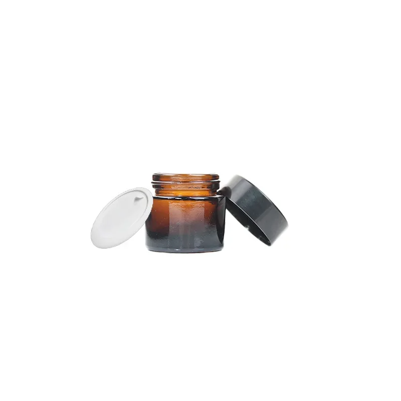 20pcs 5ml 10ml 15ml 20ml 30ml Mini Amber Glass Candle Jars Empty Cosmetic Face Cream Jar Sample Loose Powder Pot with Black Lid