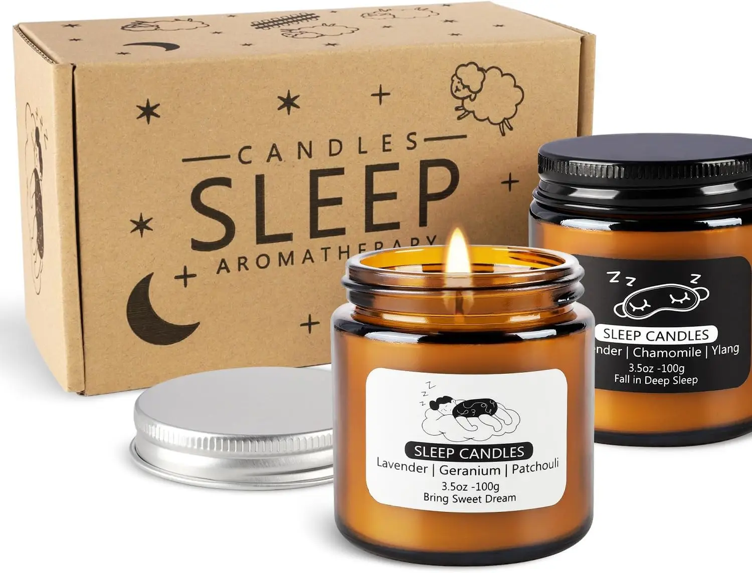 2 Glass Sleep Aromatherapy Candles, This Sleep Aromatherapy Candle Has a Calming, Soothing, and Balancing Effect, Perfect for People Who Are Stressed, Providing a Sense of Relaxation and Helping to Better Achieve Sleep.